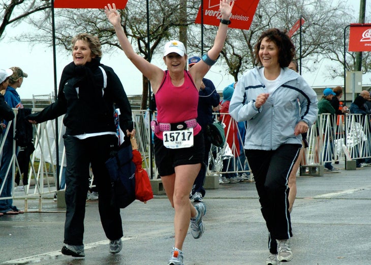 One of my favorite race photos from a few years ago. At the finish of my first marathon, my mom and best friend jumped in to run the final sprint with me as a celebrated my accomplishment. I AM A RUNNER!