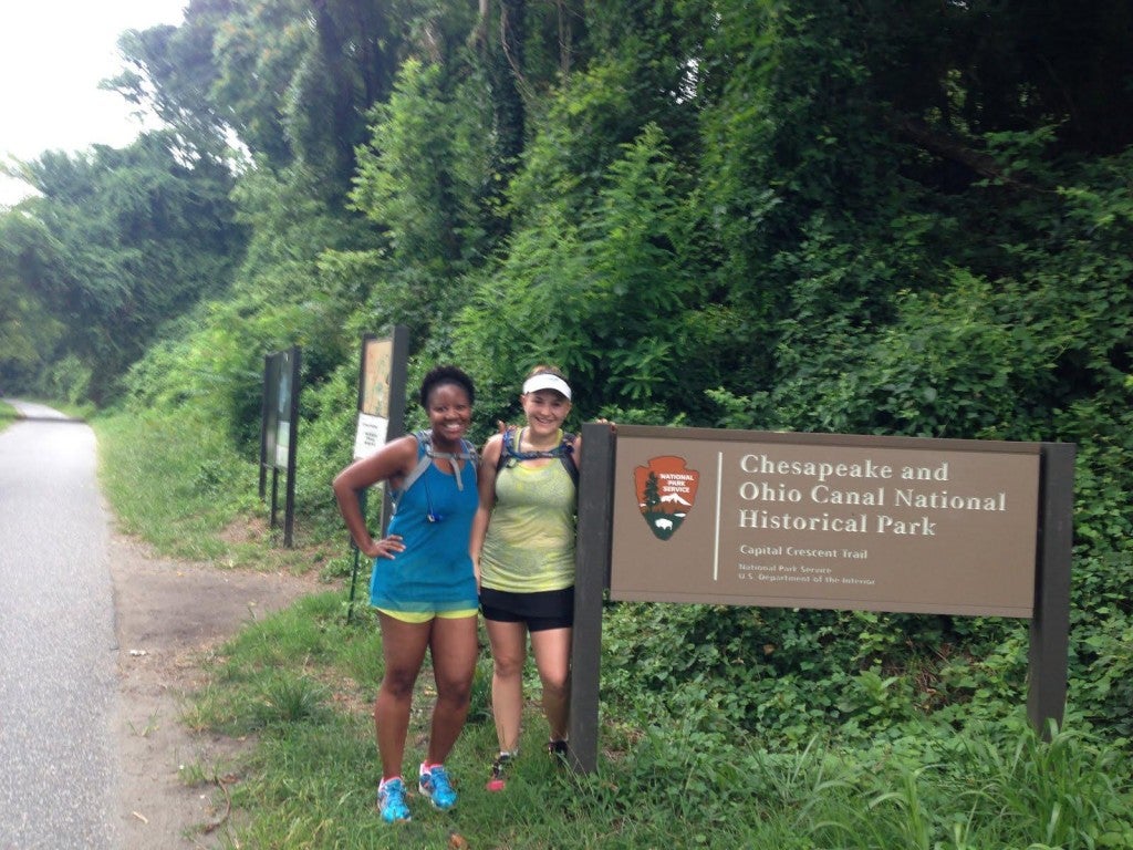 The author with her run buddy Julie at the start of her favorite trail)
