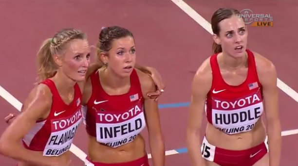 Infeld, center, and Huddle, right, realize who really got the bronze.