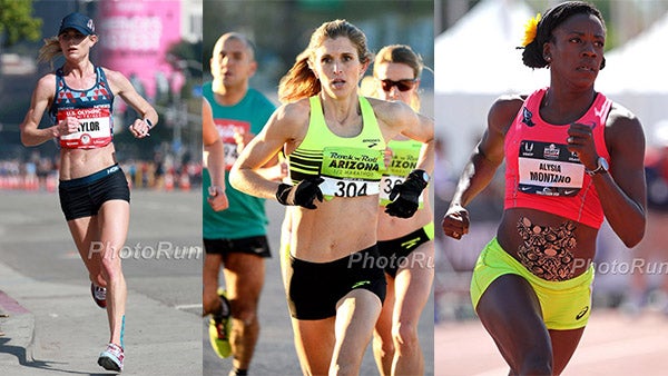 Kellyn Taylor (left), Sara Slattery (center) and Alysia Montano have juggled motherhood with successful running careers. Photos: PhotoRun.net