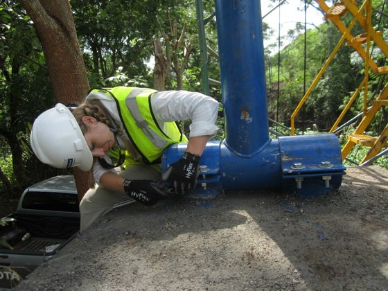 Hard at work on the bridge