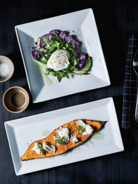 sweet potato toast, poached eggs