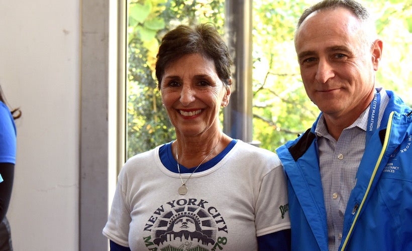 Photo of Connie Brown with NYRR President and CEO Michael Capiraso in 2016. Photo courtesy of NYRR.