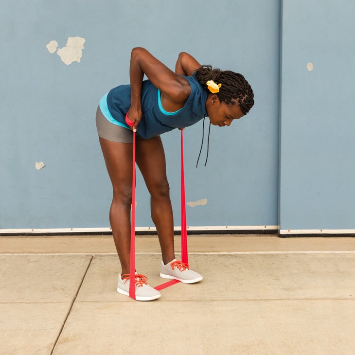 Alysia Montano demonstrating a bent over band row