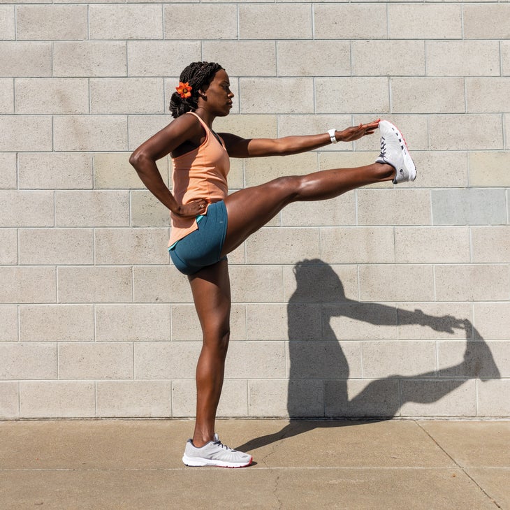 Alysia Montano demonstrating a forward leg swing