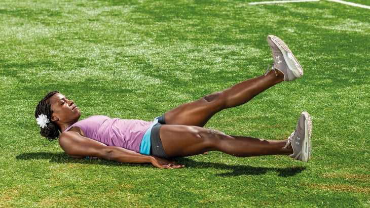 Alysia Montano demonstrating a lying scissor kick