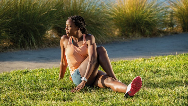 Alysia Montano demonstrating a seated spinal rotation
