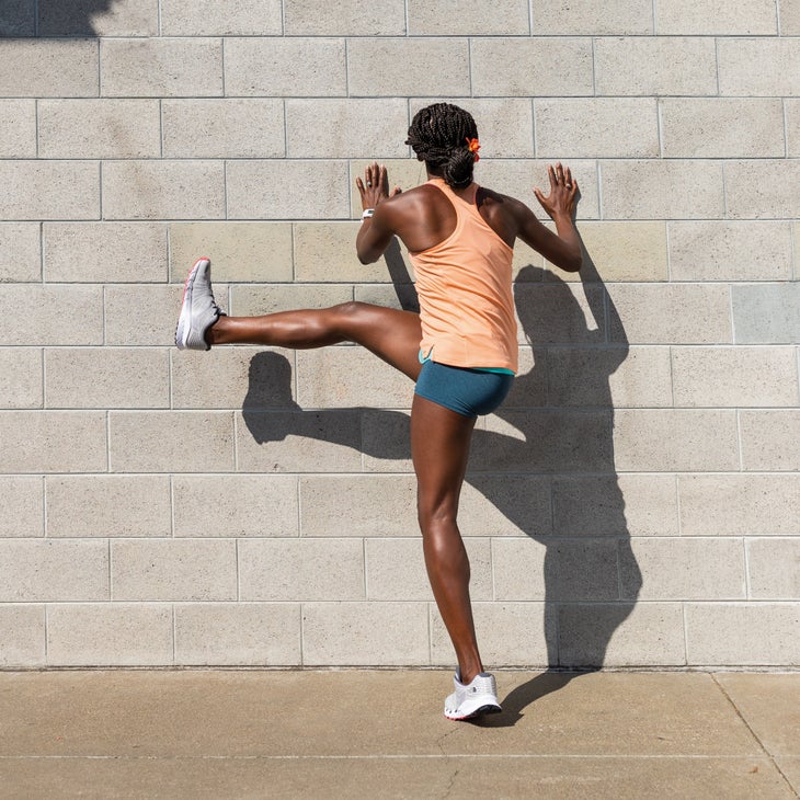 Alysia Montano demonstrating a sideways leg swing