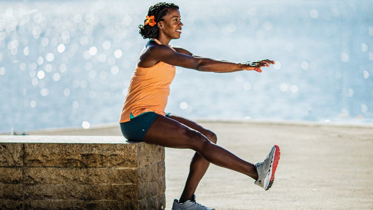 Alysia Montano demonstrating a single leg squat