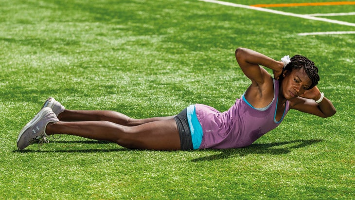 Alysia Montano in a twisting superwoman pose