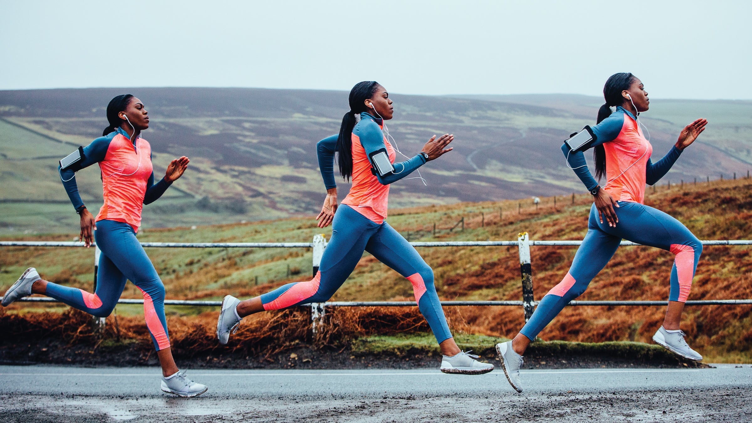 Woman running on a rural road