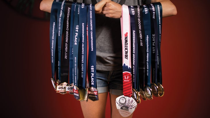 Shelby Houlihan holds her medals