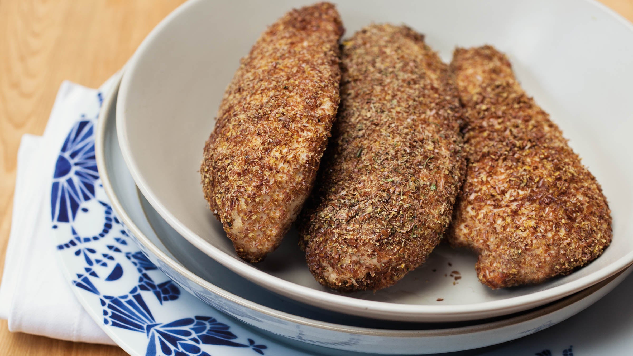 Flaxseed and herb-crusted chicken