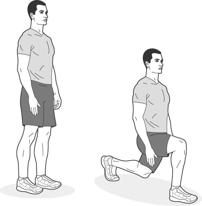 Illustration of man performing walking lunges