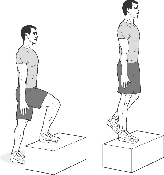 Illustration of man performing a step-up