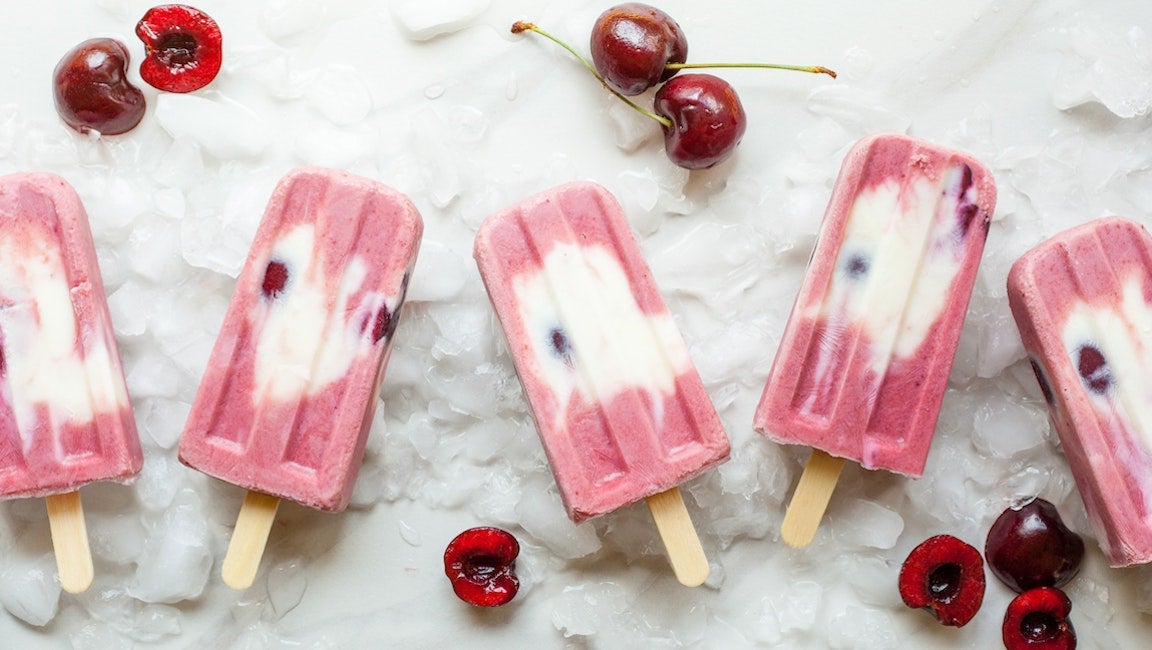 Cherry yogurt popsicles.