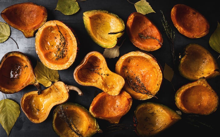 Roasted butternut squash and Hokkaido pumpkins