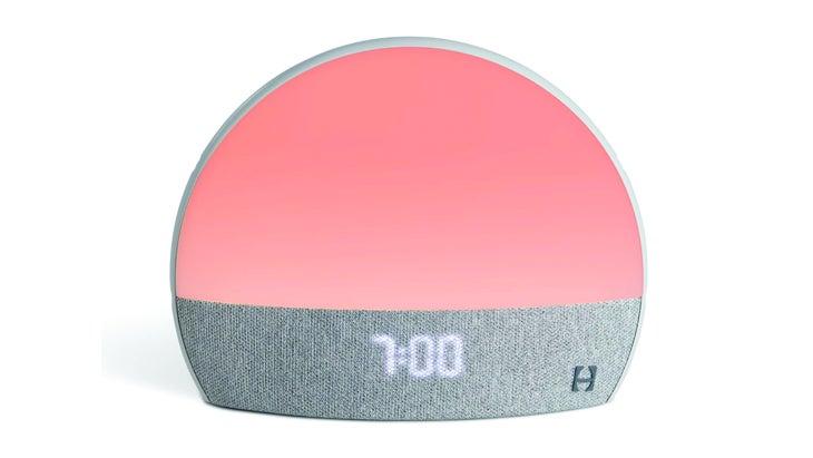 Hatch Restore sound machine with digital clock and pink light