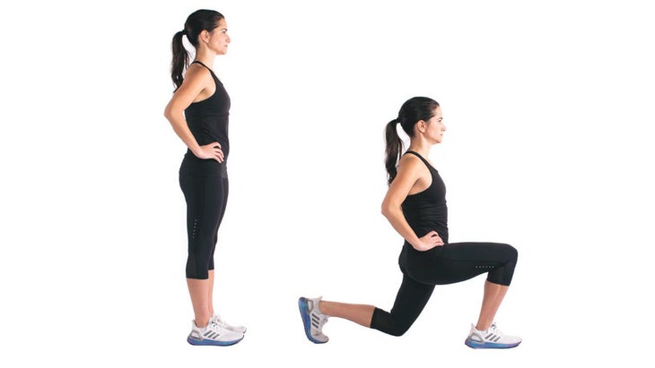 Woman demonstrating Walking Lunge Hip Stretch