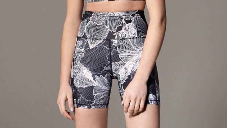 Black and white floral spandex bike shorts