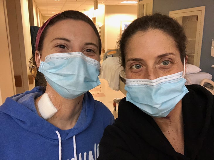 Sophie Long (left) and Caitlin Balint in the hospital for a liver transplant.