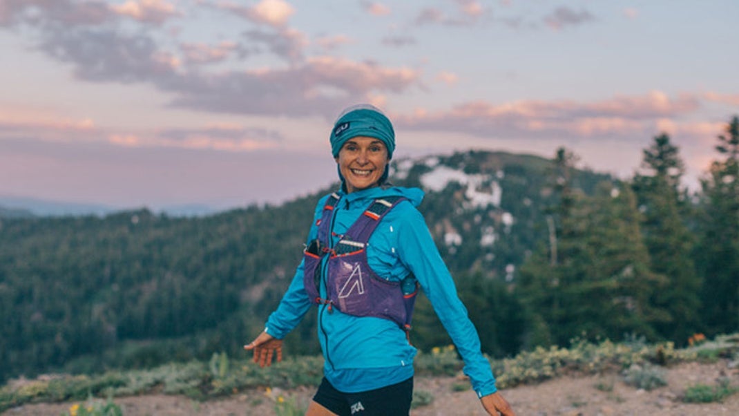 Magda Boulet stops during a run on a trail