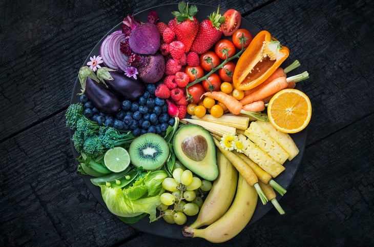 a range of colorful fruits and vegetables