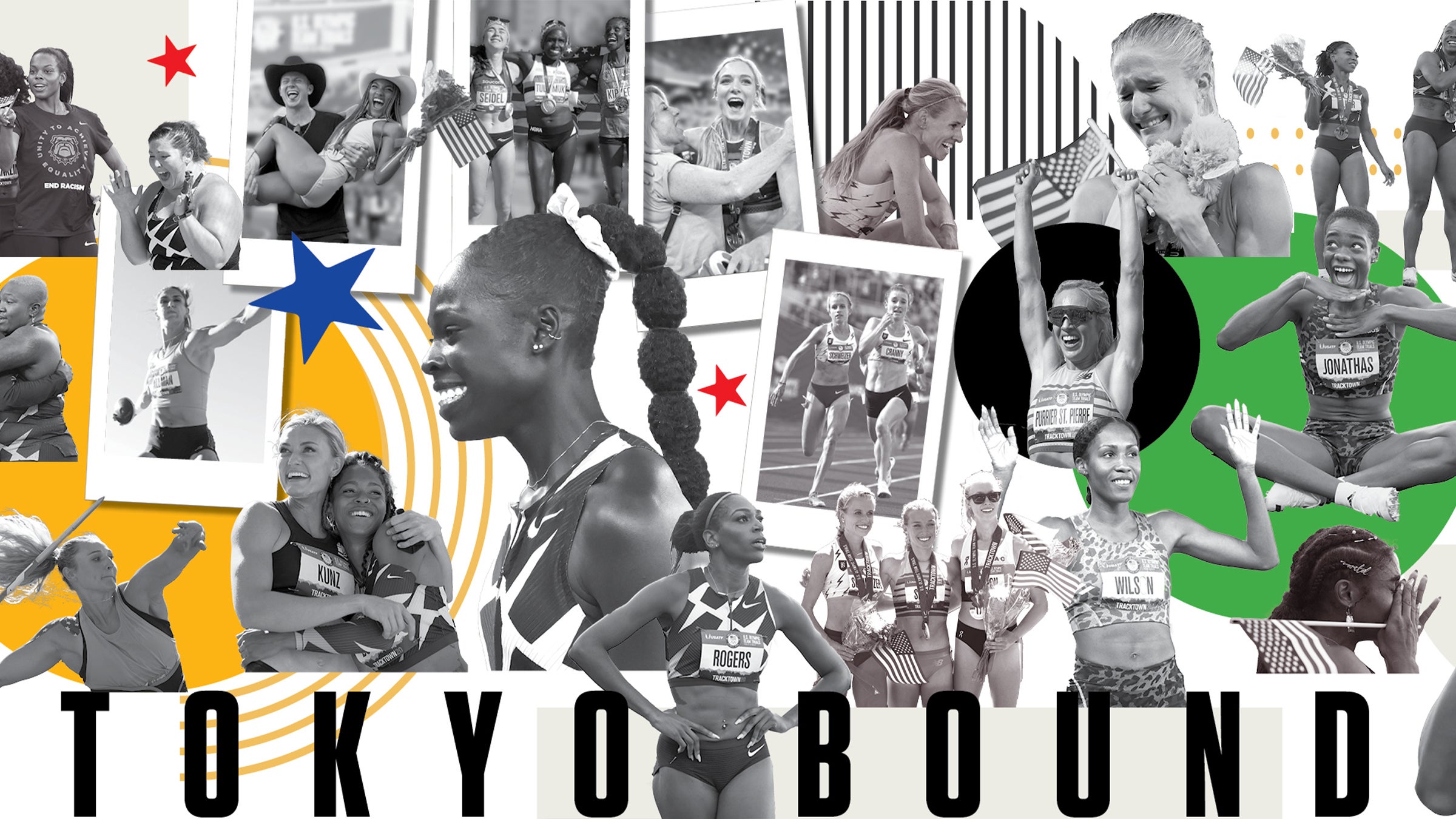 The women of the Olympic Track & Field Team with the words Tokyo Bound under them