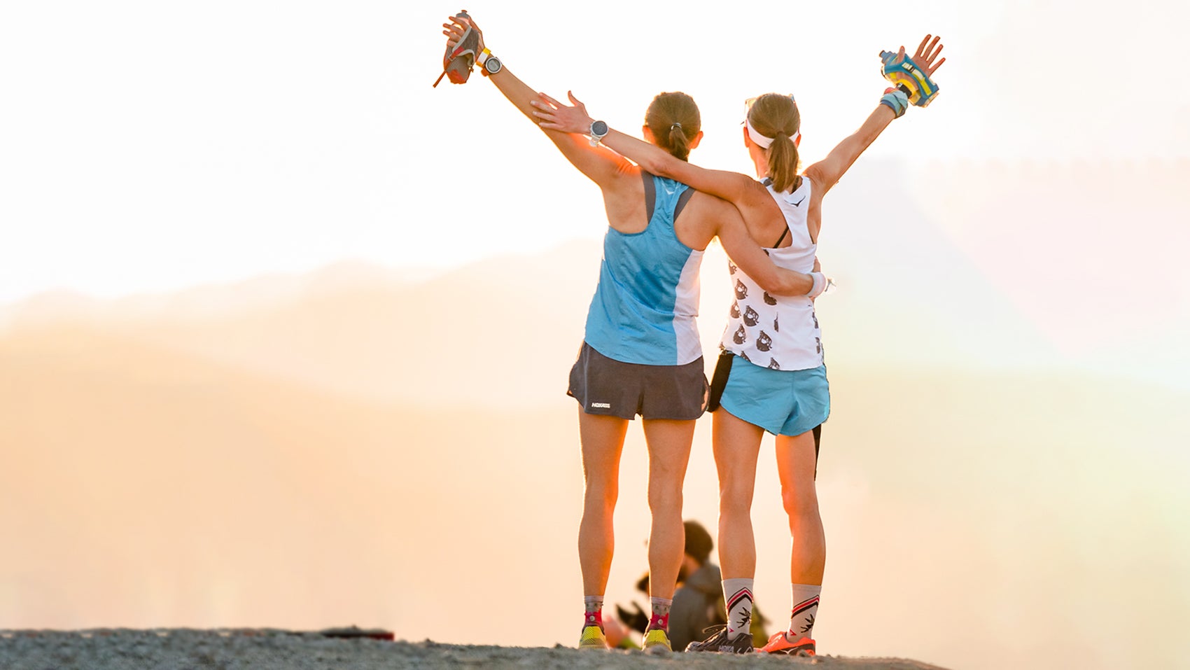 Magda Boulet poses with another female runner at the Western States Endurance Run, where data was collected from female ultrarunners to study bone health