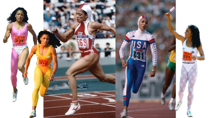 Florence in various track outfits