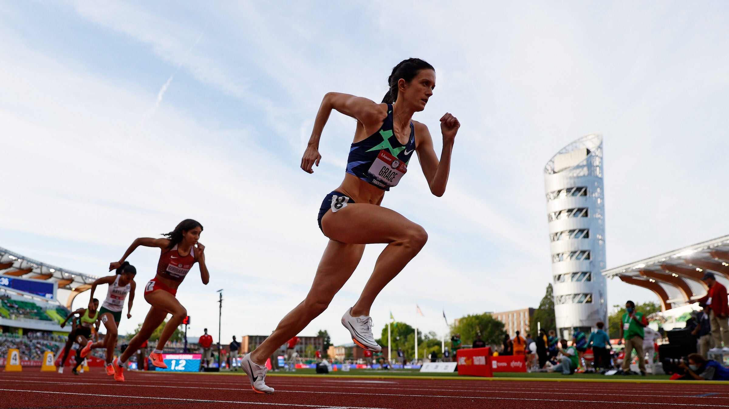 Kate Grace takes off at the start of the first round of the Women's 800 Meter Runon day seven of the 2020 U.S. Olympic Track &amp; Field Team Trials at Hayward Field on June 24, 2021 in Eugene, Oregon.