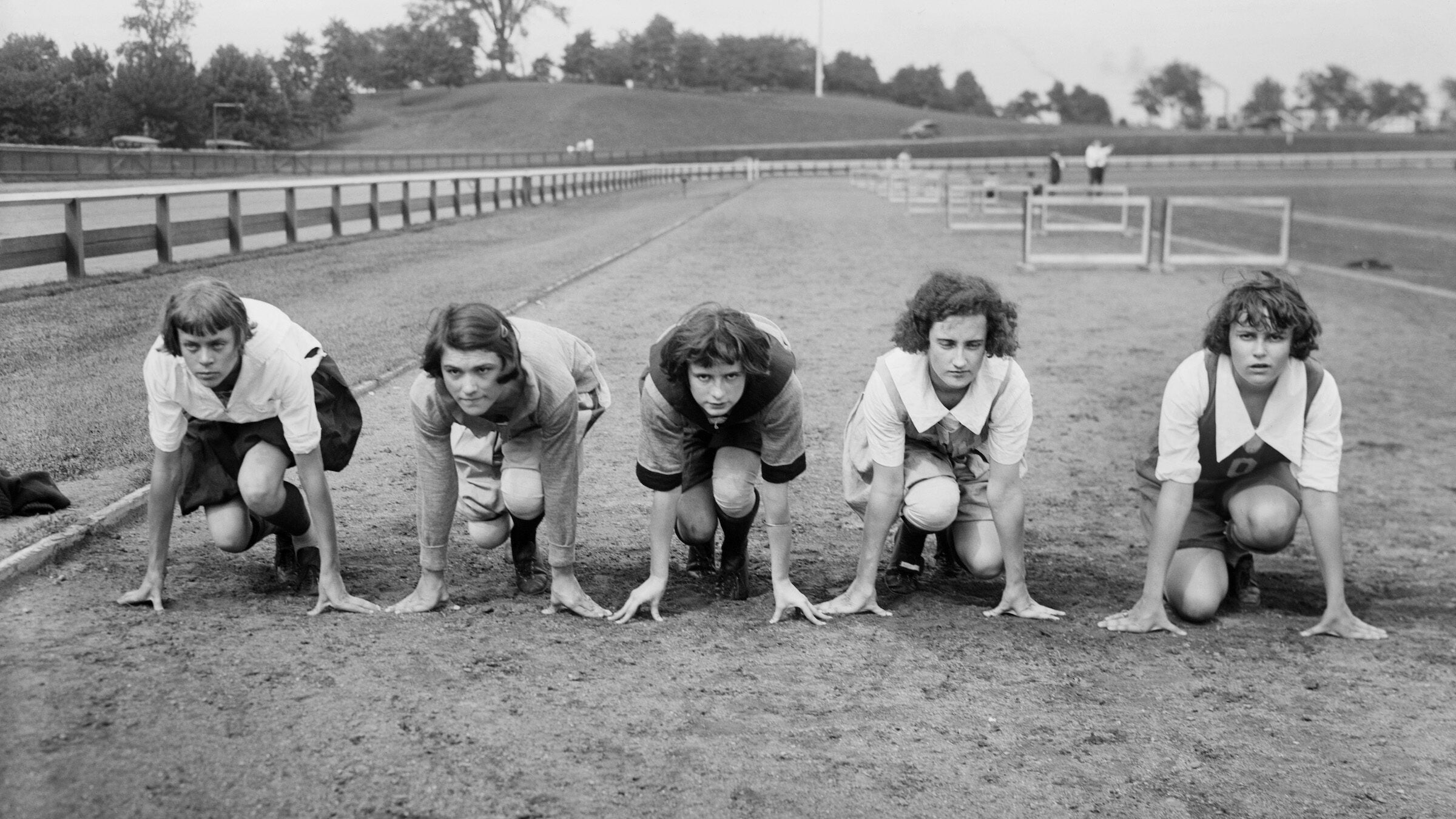 Olympics History: U.S. Female Track and Field Athletes, Elizabeth Stine, Camile Sabie, Maybelle Gilliland, Florieda Batson, Janet Snow, Portrait in Newark, New Jersey, USA, Prior to Participating in Women's World Games in Paris France, the First International Track and Field Competition for Women