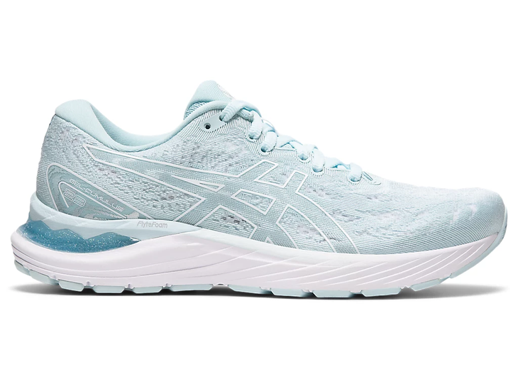 blue running shoe on white background