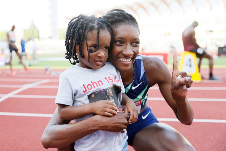 Quanera Hayes celebrates with her son Demetrius