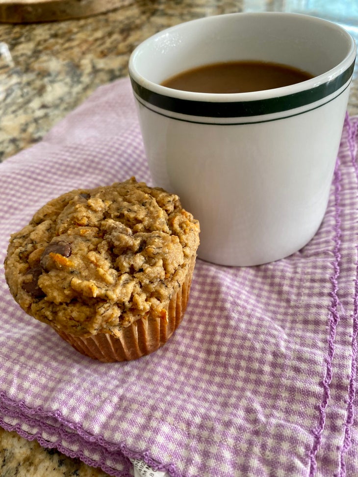 superhero smash muffin with a cup of coffee