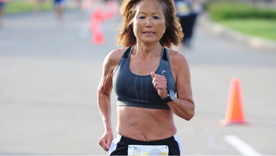 Jeannie Rice set the half marathon world record for the 70-plus age group during the 2019 Akron Half Marathon