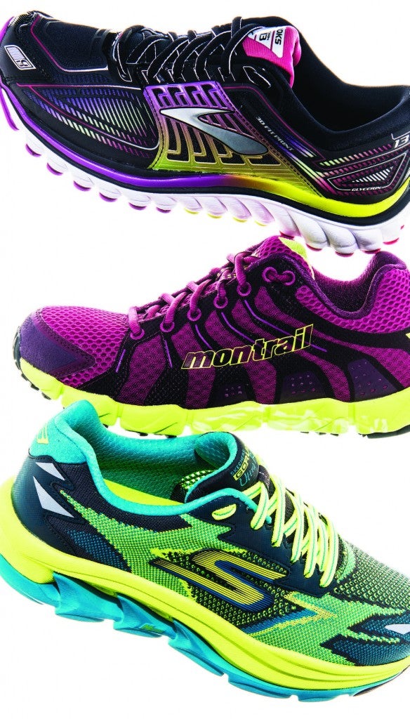 Brooks Glycerin 13, Montrail Fluid Flex ST, and Sketchers GoRun Ultra Road