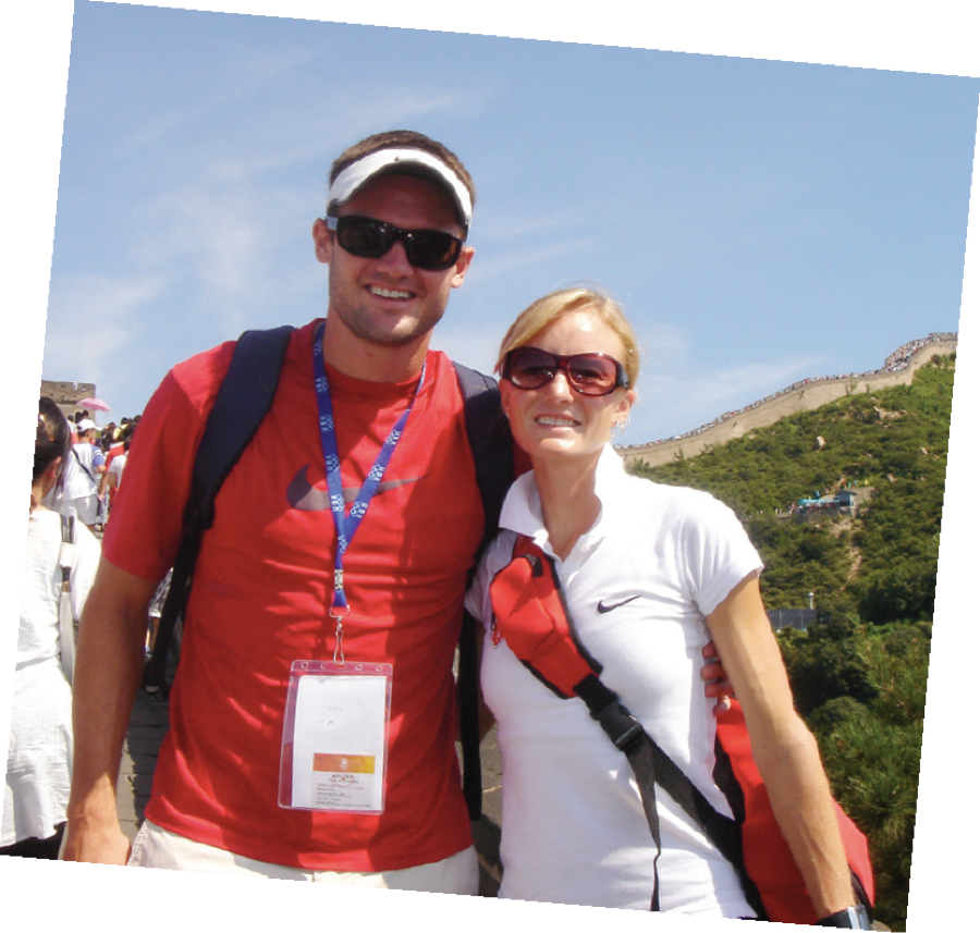 Shalane Flanagan and Steve Edwards en route to Beijing, China, for the world championships.
