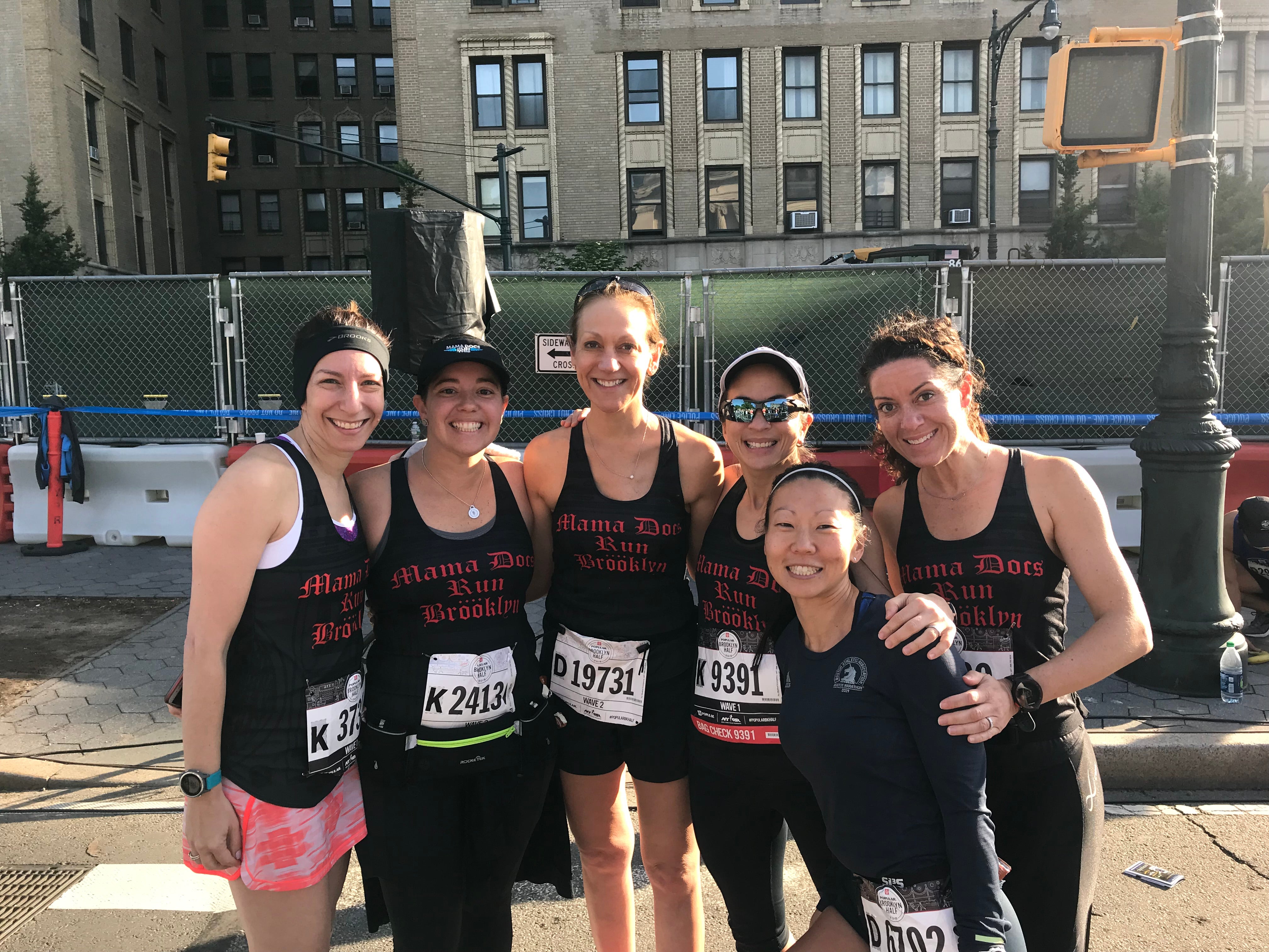 The Mama Docs online community often meets up in real life, like at the 2019 Boston Marathon.
