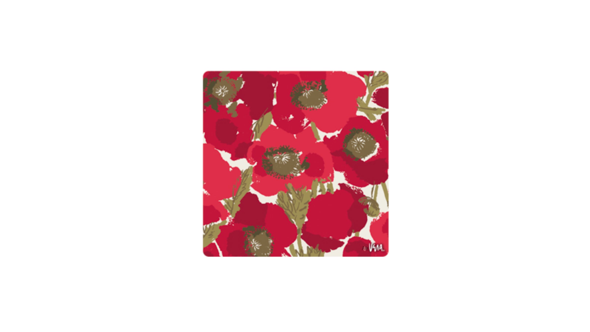 Square with red poppy pattern