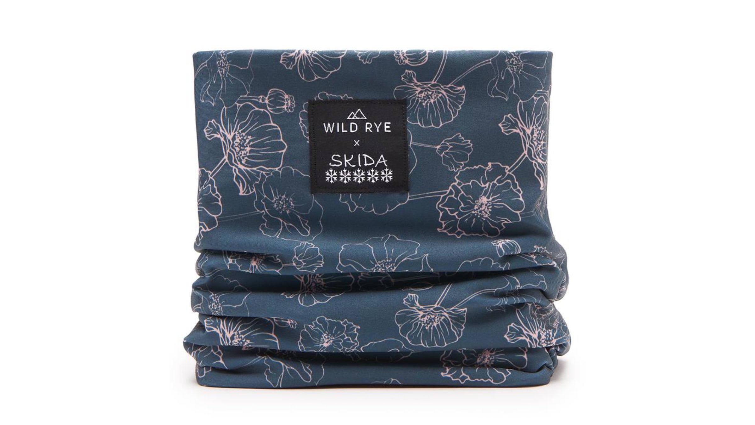 Dark blue neck warmer with pink floral pattern