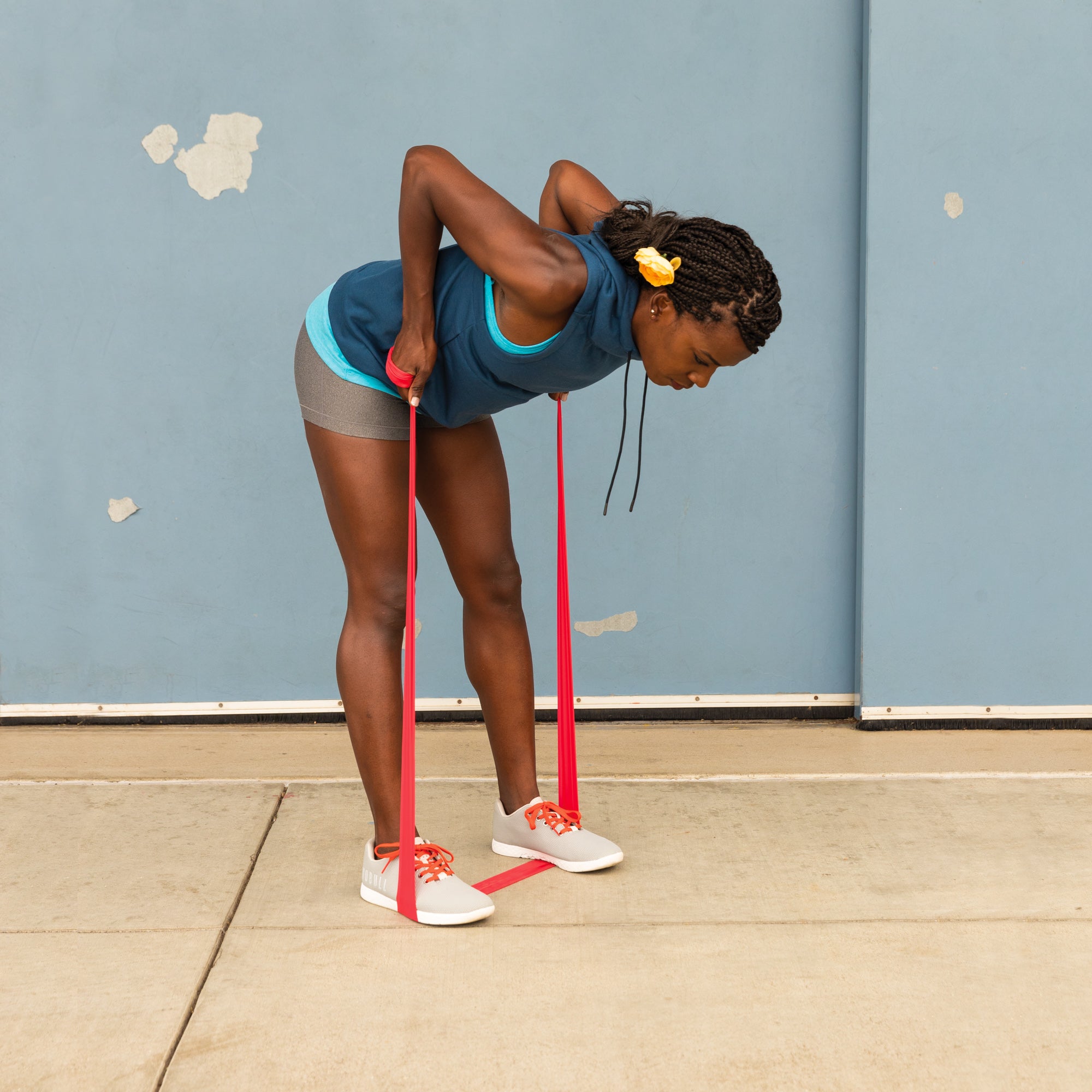 Alysia Montano demonstrating a bent over band row