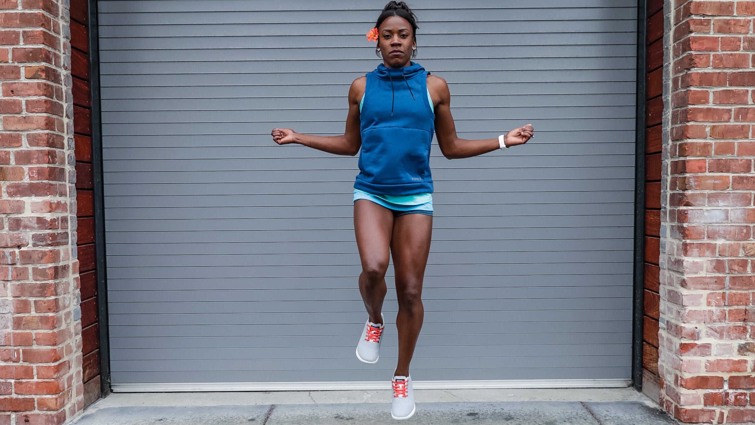Alysia Montano demonstrating single leg jump rope