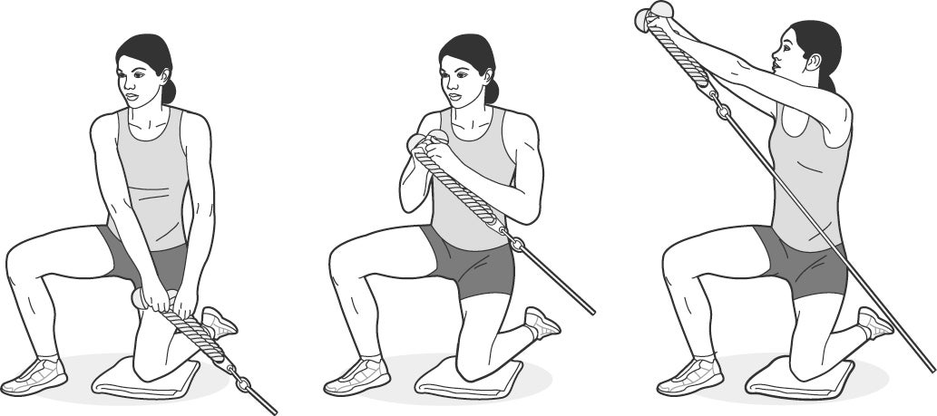 Illustration of woman performing a half-kneeling cable pull