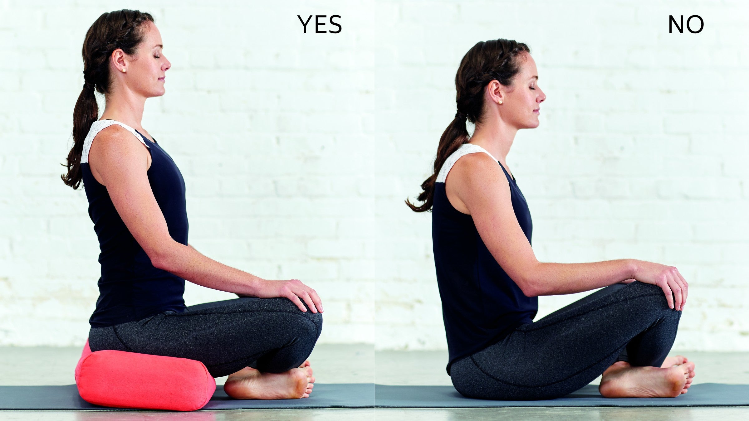 Erin Taylor shows how to correctly sit upright for meditating.