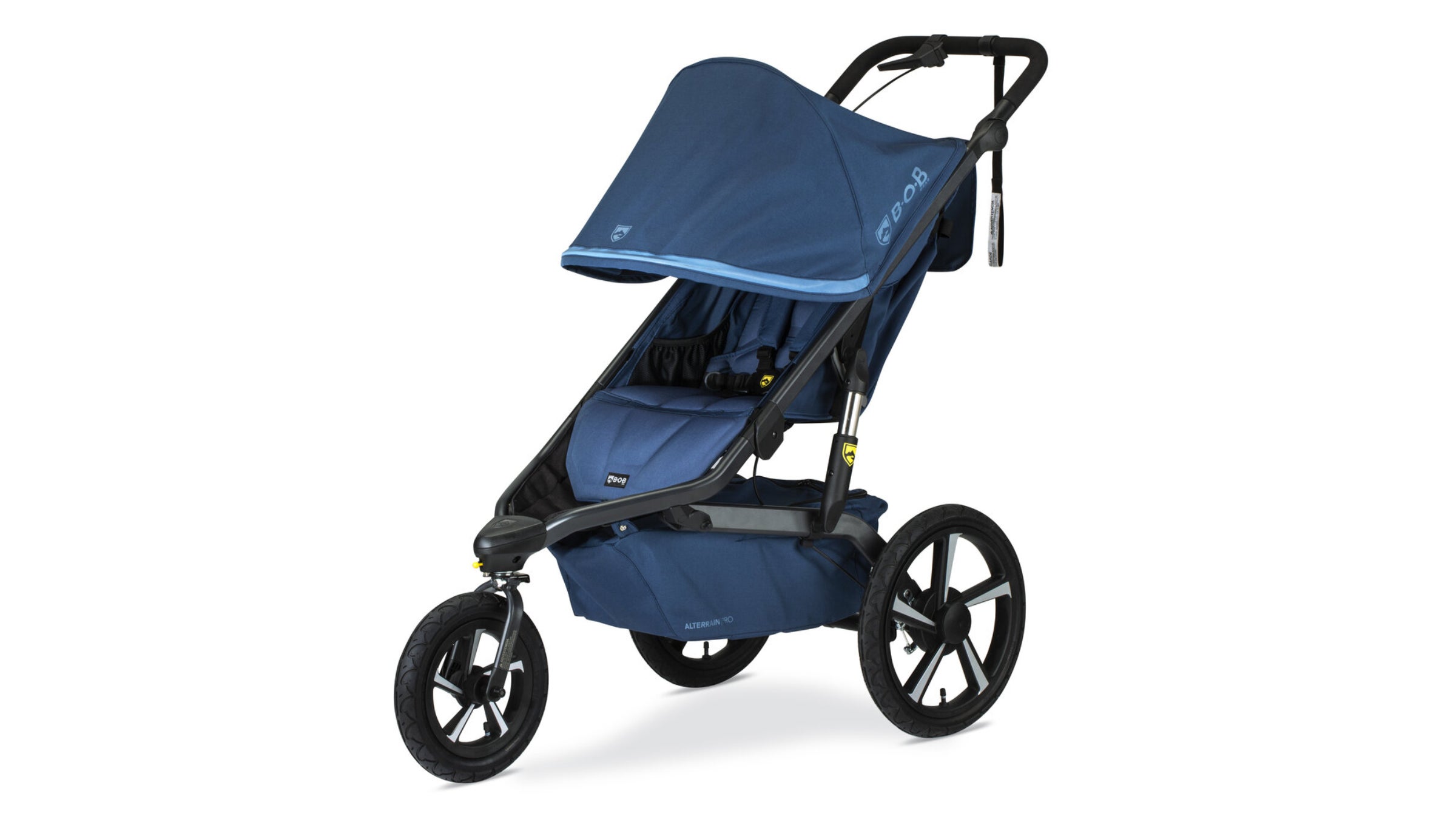 blue jogging stroller