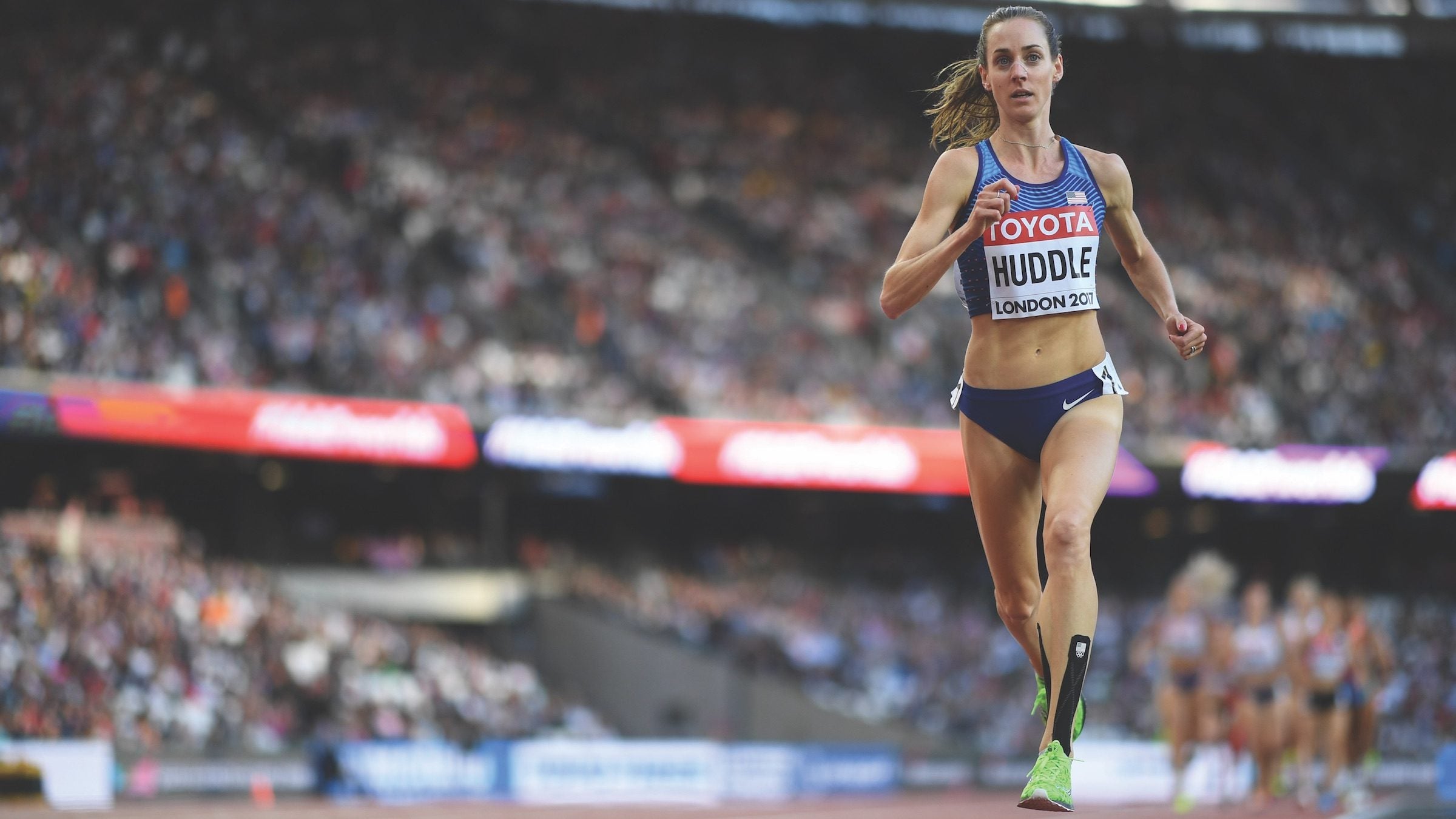Molly Huddle competes in the 5,000 on the track